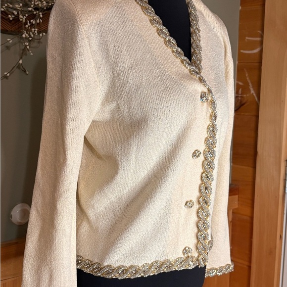 Vintage Chic Cream Cardigan with Gold Jewel Detailing made in USA size 4 - Picture 3 of 13